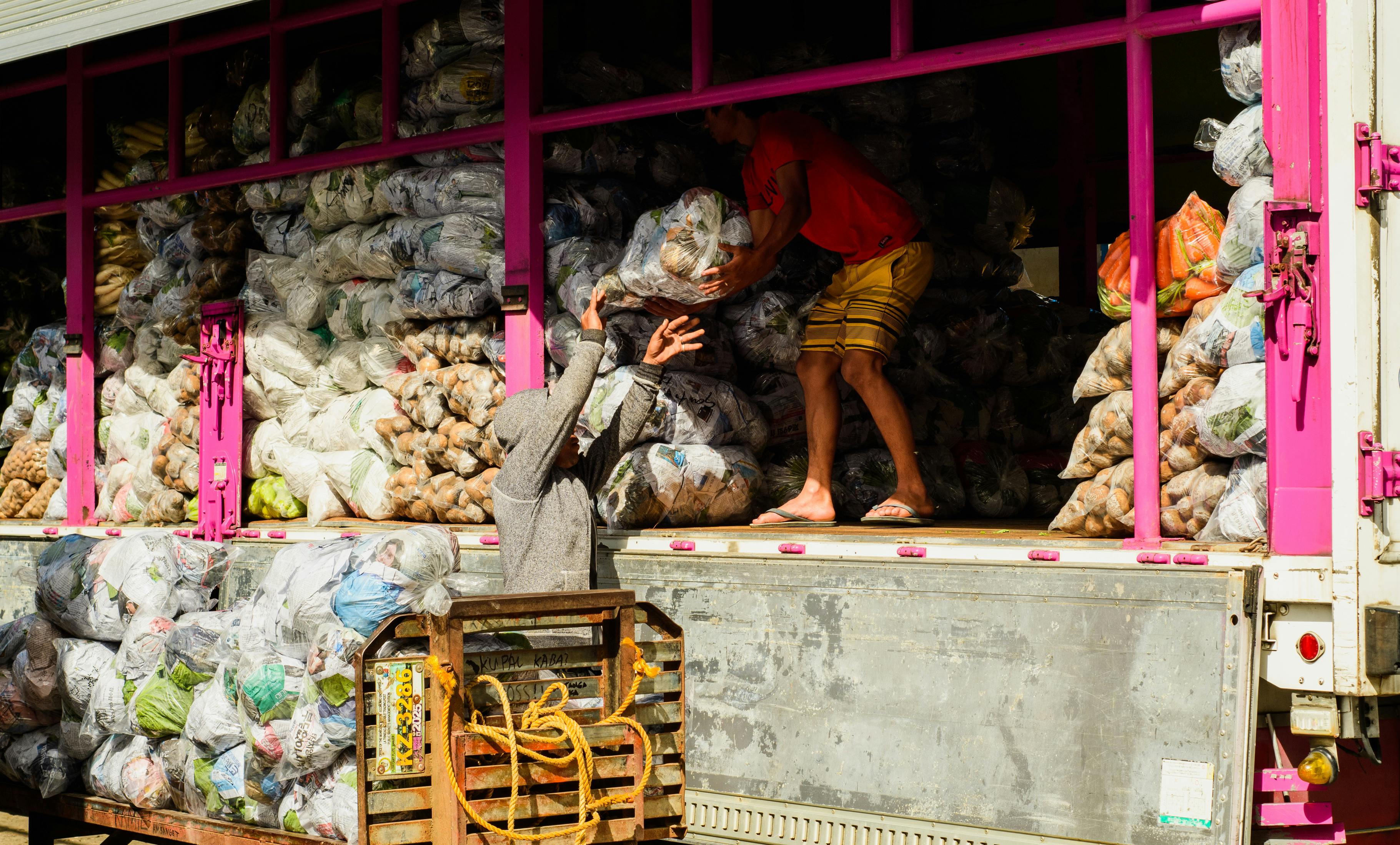Farm supplies being loaded for collection or delivery