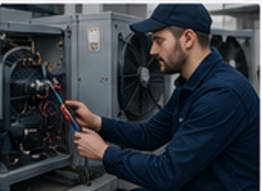 Technician repairing refrigeration machinery