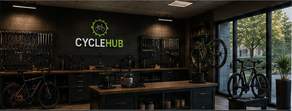CycleHub bicycle repair workshop interior