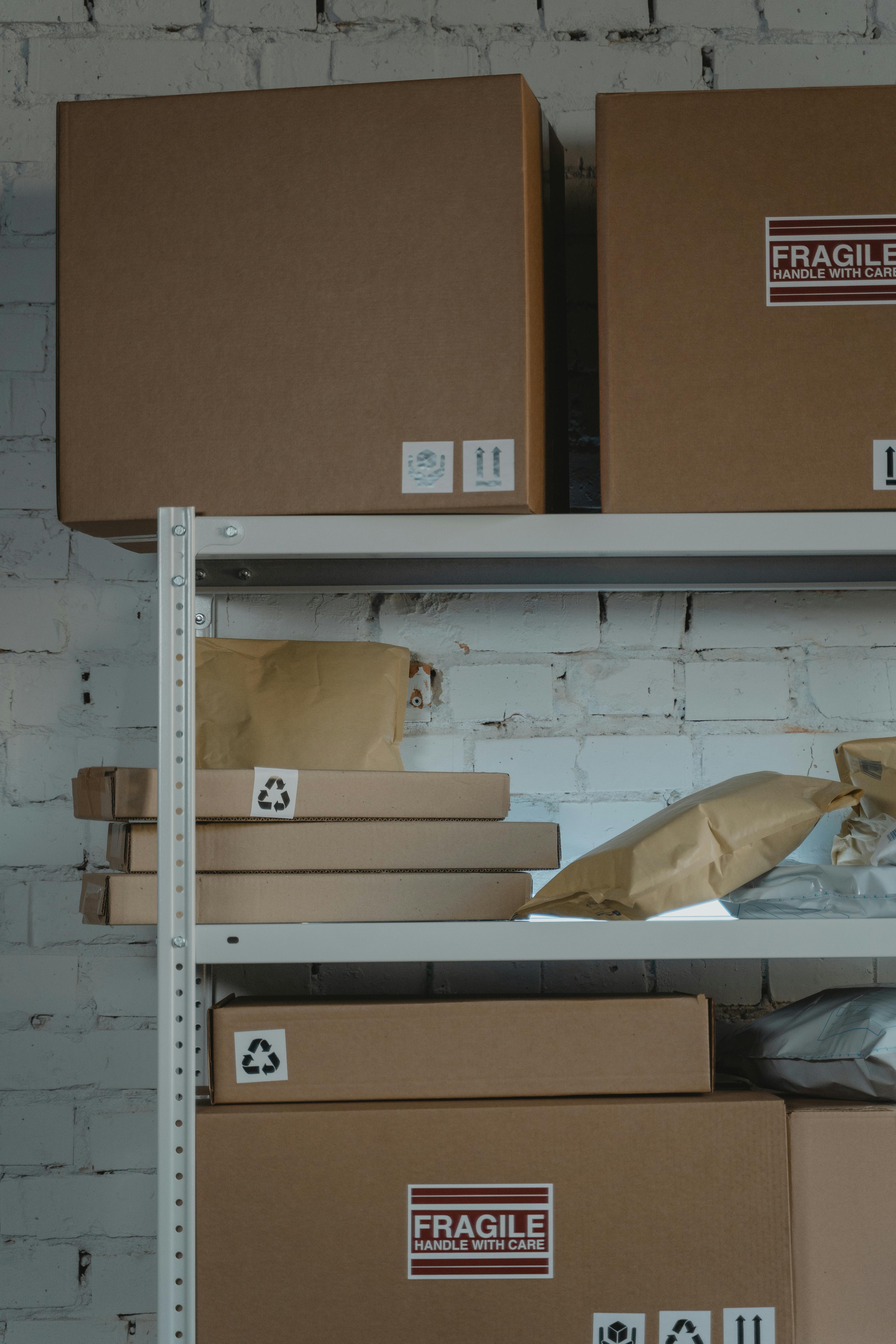 Packaging boxes, tape and courier parcels ready for dispatch