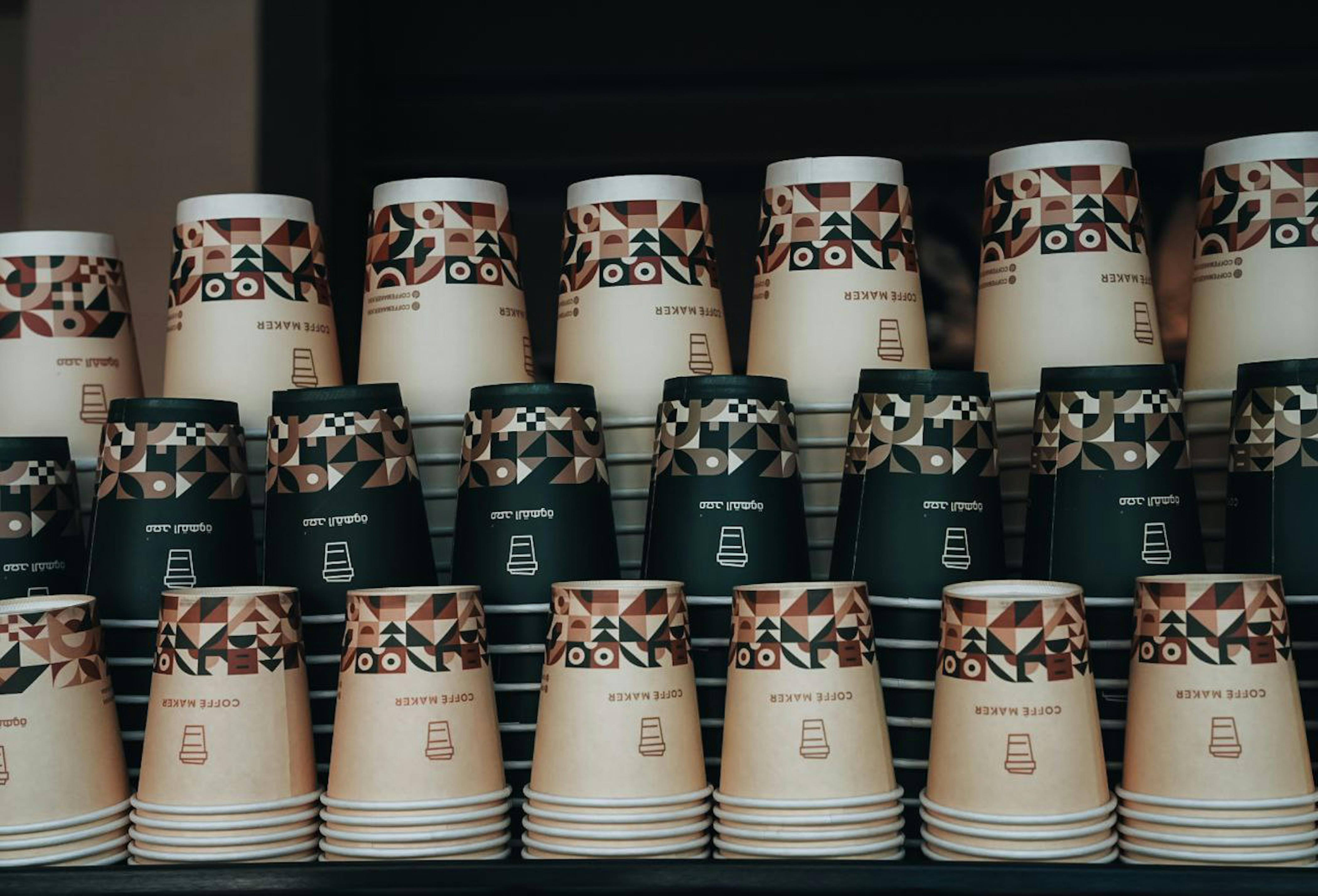 Fresh takeaway coffee cups ready for guests