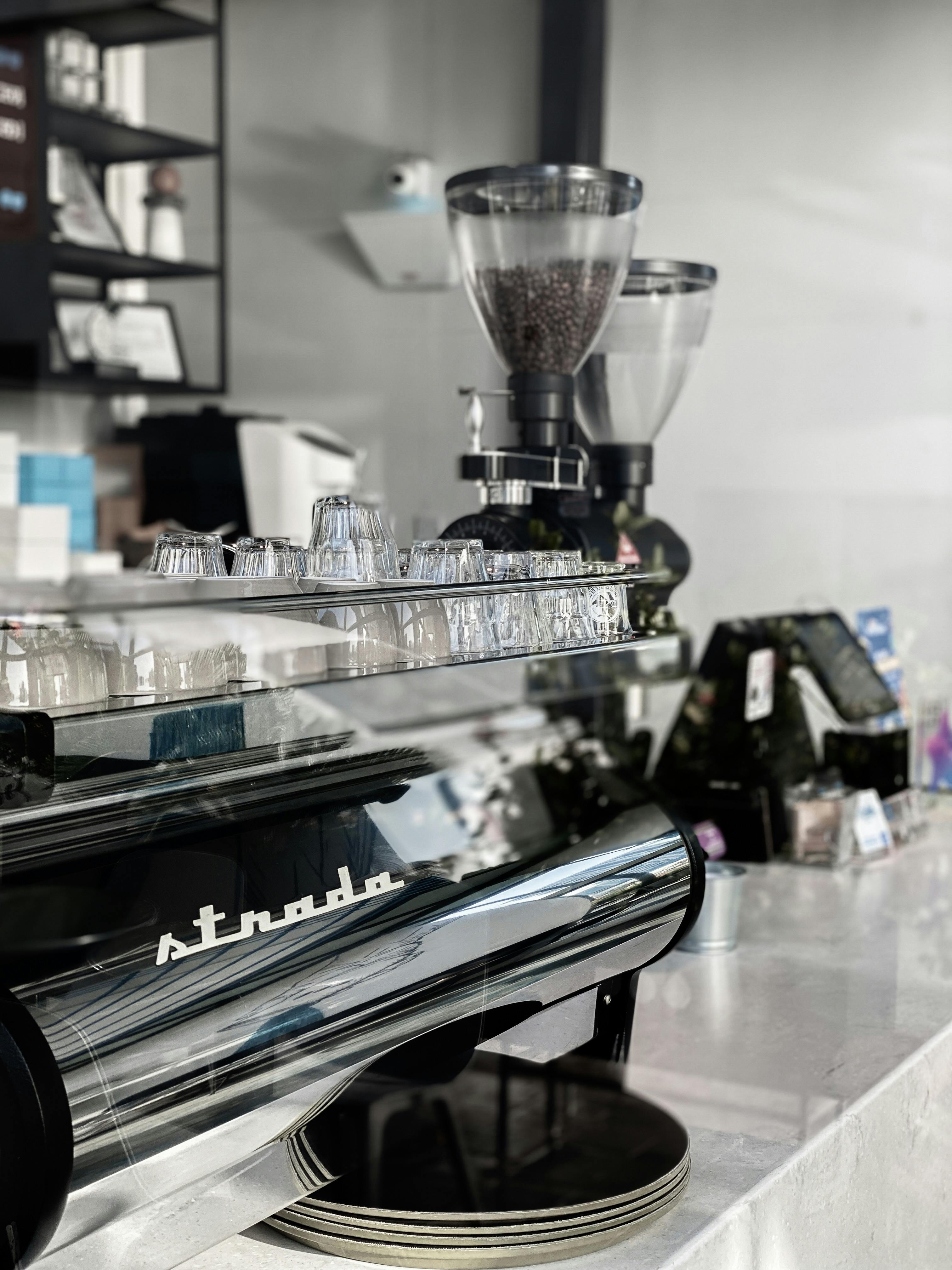 Mobile coffee bar serving espresso drinks at an event